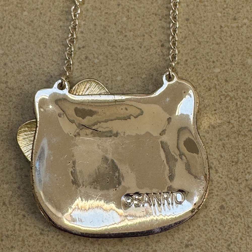 Hello Kitty Sanrio Pave Silver Crystal Necklace With A Gold Tone Bow And Nose - Picture 3 of 4